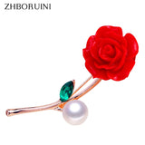 Vermilion Red Flower Pearl Brooch