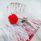 Vermilion Red Flower Pearl Brooch