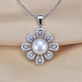 Freshwater Pearl Flower Necklace 925 Sterling Silver Jewelry