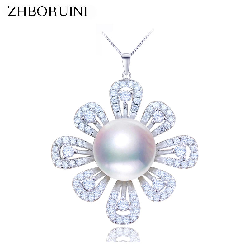 Freshwater Pearl Flower Necklace 925 Sterling Silver Jewelry
