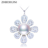 Freshwater Pearl Flower Necklace 925 Sterling Silver Jewelry