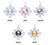 Freshwater Pearl Flower Necklace 925 Sterling Silver Jewelry
