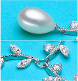 Freshwater Pearl Choker Necklace Leaf Pendant 925 Sterling Silver Jewelry