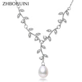 Freshwater Pearl Choker Necklace Leaf Pendant 925 Sterling Silver Jewelry