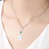 Natural Freshwater Pearl Zircon Pendant 925 Sterling Silver Necklace
