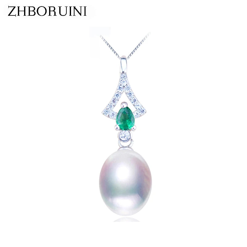 Natural Freshwater Pearl Zircon Pendant 925 Sterling Silver Necklace