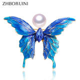 Natural Pearl Brooch Enamel Butterfly Freshwater Pearl Pins