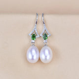 Green Zircon Natural Pearl Earrings 925 Sterling Silver Jewelry