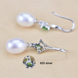 Green Zircon Natural Pearl Earrings 925 Sterling Silver Jewelry