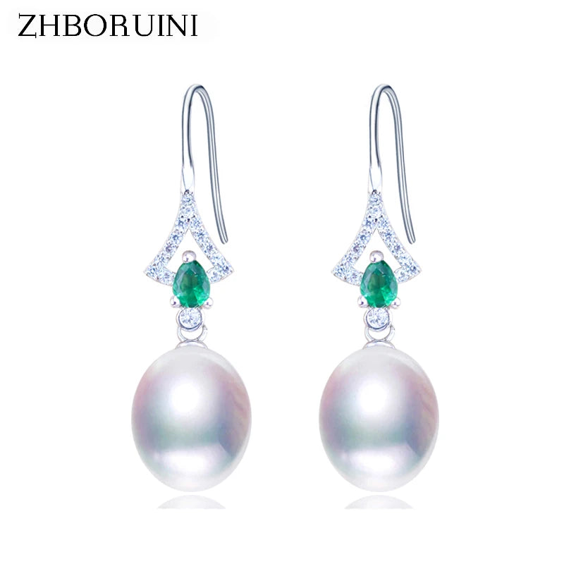Green Zircon Natural Pearl Earrings 925 Sterling Silver Jewelry
