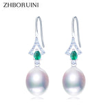 Green Zircon Natural Pearl Earrings 925 Sterling Silver Jewelry