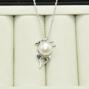 Freshwater Pearl Deer Pendant Necklace 925 Sterling Silver Jewelry