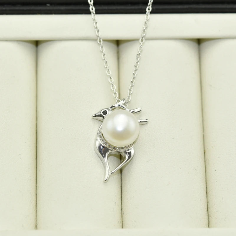 Freshwater Pearl Deer Pendant Necklace 925 Sterling Silver Jewelry