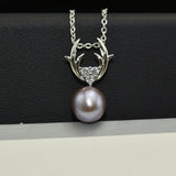 Freshwater Pearl Deer Pendant Necklace 925 Sterling Silver Jewelry