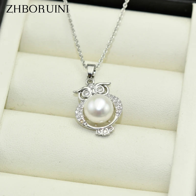 Fine Pearl Jewelry Personal Owl Necklace Natural Pearl 925 Sterling Silver