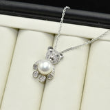 Freshwater Pearl Bear Pendant Necklace 925 Sterling Silver Jewelry