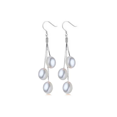 Freshwater Pearl Tassel Drop Earrings 925 Sterling Silver Jewelry