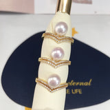 Triangle Freshwater Pearl Ring 14K Plated AAA Zircon Jewelry