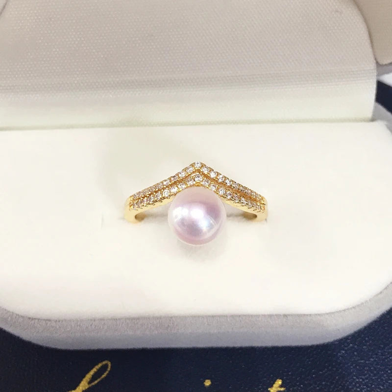 Triangle Freshwater Pearl Ring 14K Plated AAA Zircon Jewelry