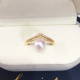 Triangle Freshwater Pearl Ring 14K Plated AAA Zircon Jewelry