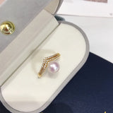 Triangle Freshwater Pearl Ring 14K Plated AAA Zircon Jewelry