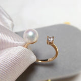 Real Freshwater Pearl Zircon Ring 18K Plating Women Jewelry