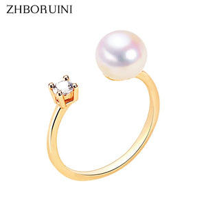 Real Freshwater Pearl Zircon Ring 18K Plating Women Jewelry