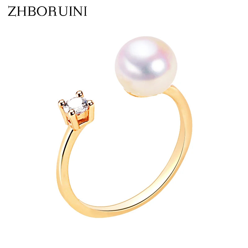 Real Freshwater Pearl Zircon Ring 18K Plating Women Jewelry