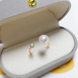 Real Freshwater Pearl Zircon Ring 18K Plating Women Jewelry