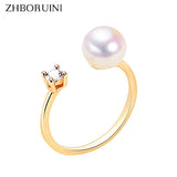 Real Freshwater Pearl Zircon Ring 18K Plating Women Jewelry