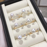 Real Freshwater Pearl Zircon Ring 18K Plating Women Jewelry