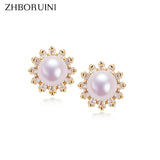 Real Freshwater Pearl Stud Earrings 925 Silver and Gold Plating Jewelry