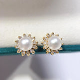 Real Freshwater Pearl Stud Earrings 925 Silver and Gold Plating Jewelry