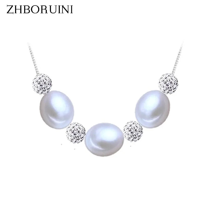 Crystal Ball Drop-shaped Natural Pearls 925 Sterling Silver Pendants