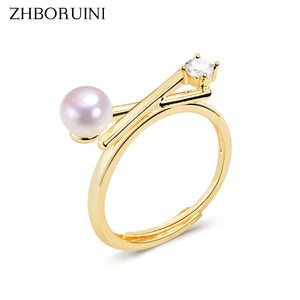 Geometric Freshwater Pearl 14K Plated Ring Wedding Party Jewelry