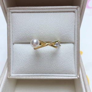 Geometric Freshwater Pearl 14K Plated Ring Wedding Party Jewelry