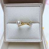 Geometric Freshwater Pearl 14K Plated Ring Wedding Party Jewelry