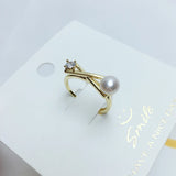 Geometric Freshwater Pearl 14K Plated Ring Wedding Party Jewelry