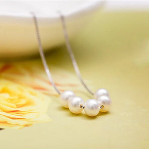 Freshwater Pearl 925 Sterling Silver Necklace Five Pearls Choker