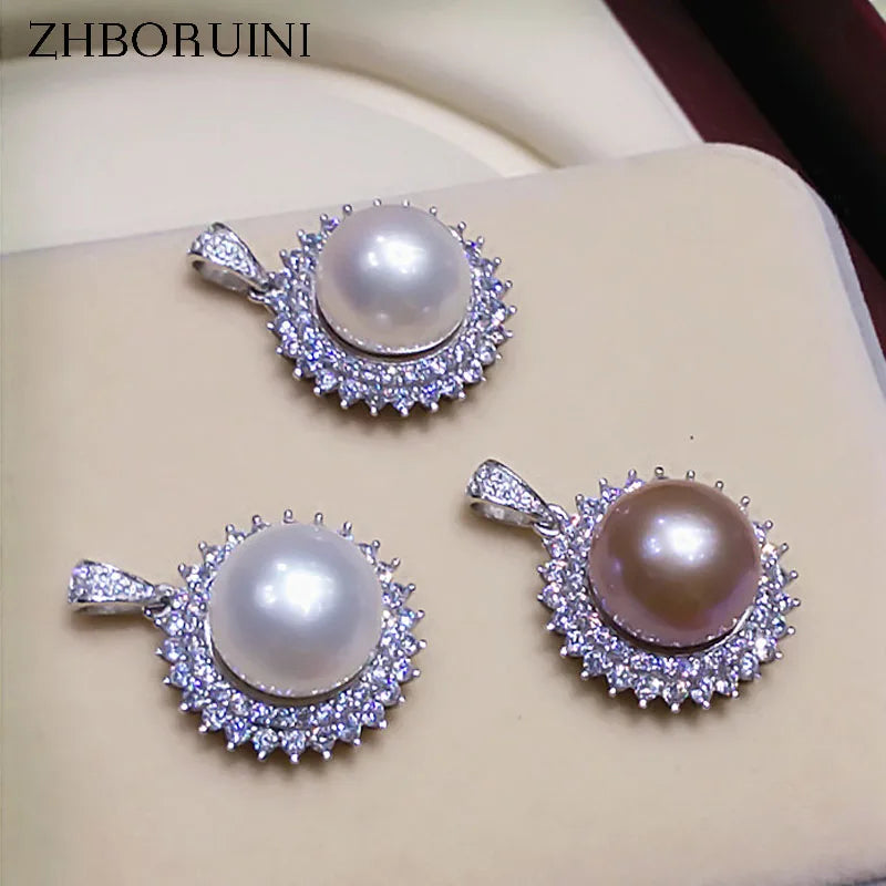 Freshwater Pearl Zircon Pendant 925 Sterling Silver Jewelry For Women
