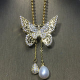 Freshwater Pearl Butterfly Brooch with Tassels