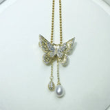 Freshwater Pearl Butterfly Brooch with Tassels