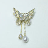 Freshwater Pearl Butterfly Brooch with Tassels