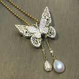 Freshwater Pearl Butterfly Brooch with Tassels