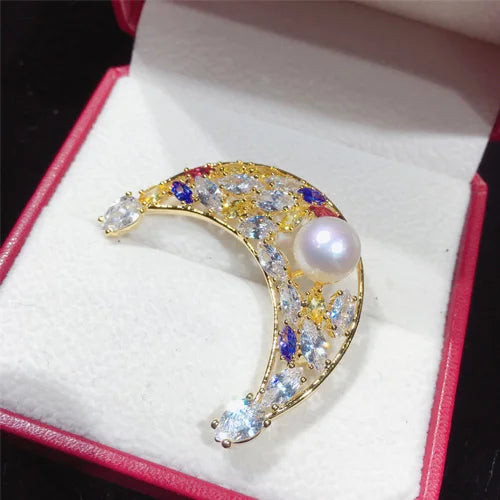 Freshwater Pearl Brooch Moon Brooch Pins Corsage Accessories