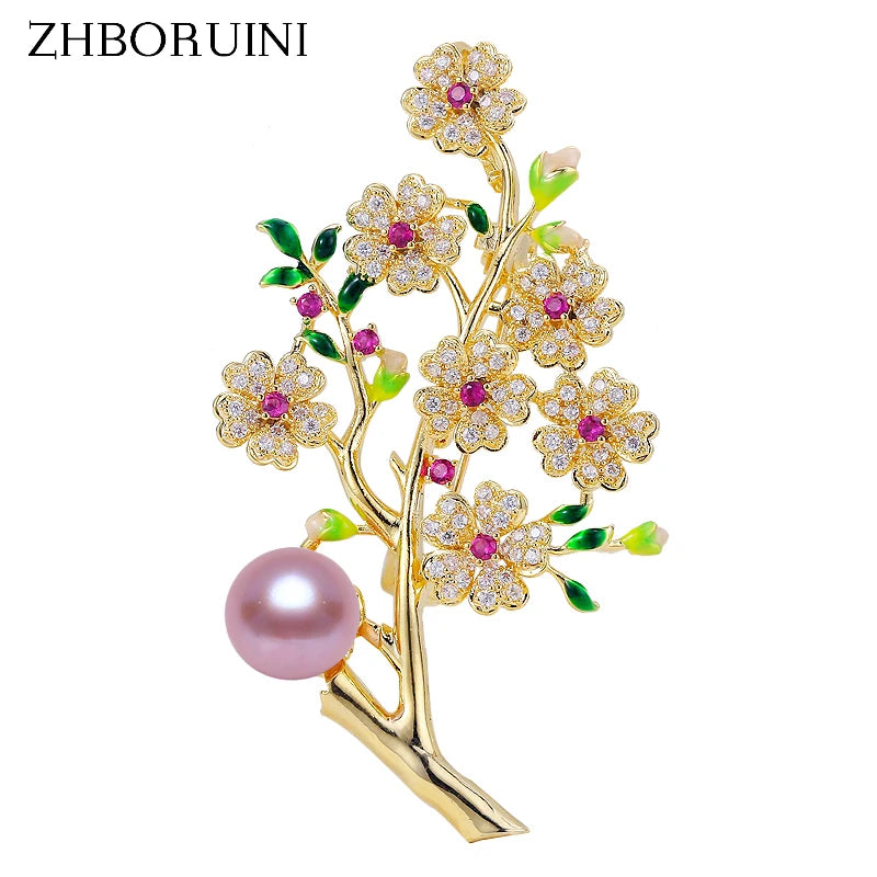 Freshwater Pearl Brooch Plum Blossom Pin Non Fading