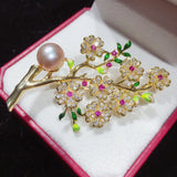 Freshwater Pearl Brooch Plum Blossom Pin Non Fading