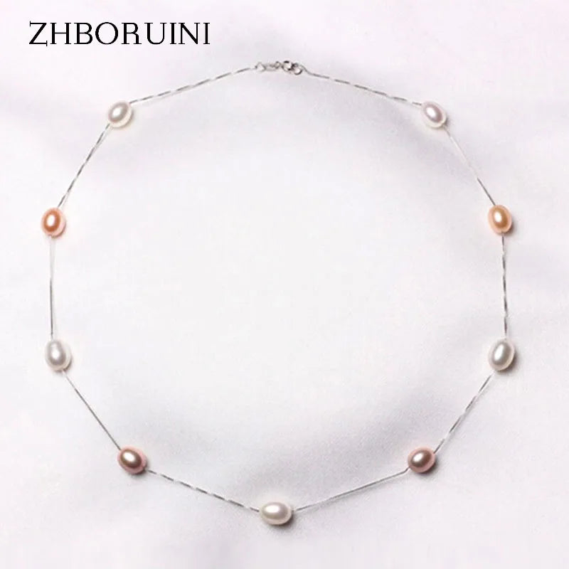 925 Silver Pearl Choker Pendant Freshwater Pearl Necklace