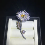 Chinese Style Freshwater Pearl Brooch Yellow Zircon Flower Gift