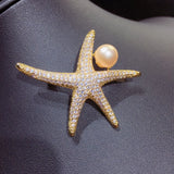 Natural Freshwater Pearl Brooch with Zircon Starfish Insert